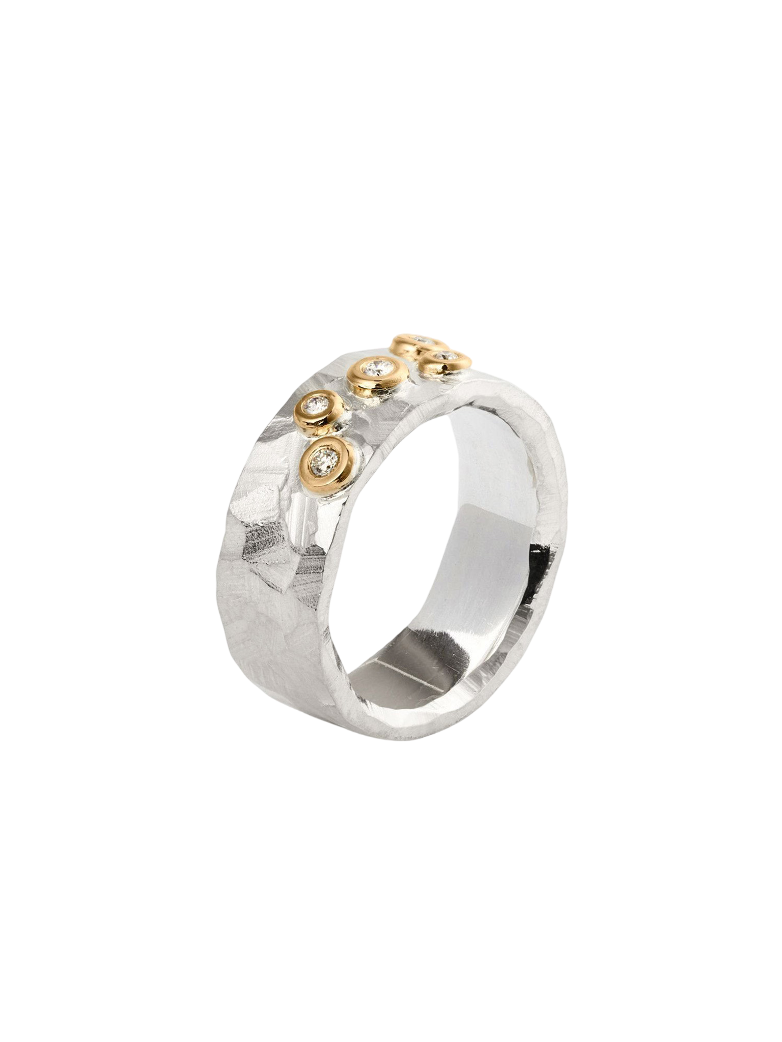 Ringo diamond - ring in silver and 18k yellow gold with 0,09ct diamond (3x0,02 + 2x0,015), 8 mm.